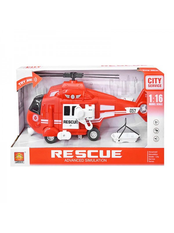 Helicoptero de rescate rojo con sonido y movimiento