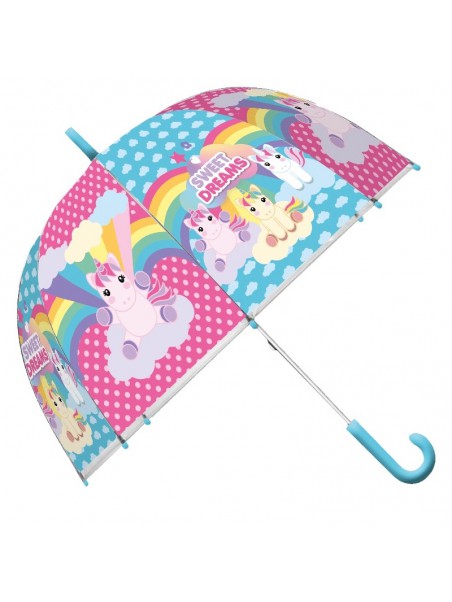 Paraguas transparente tipo campana Unicornio Sweet Dreams